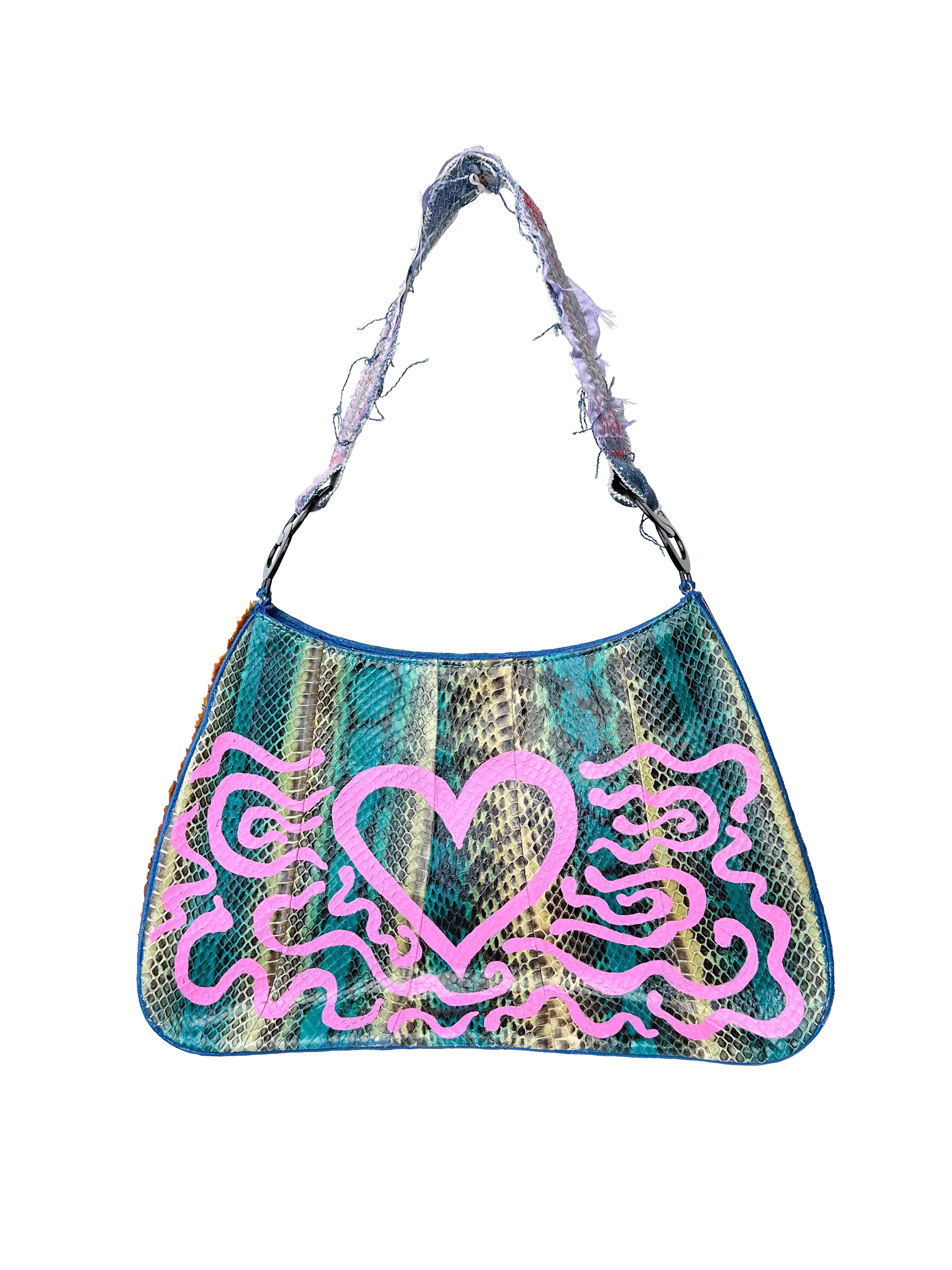 Warm heart blue snake leather bag
