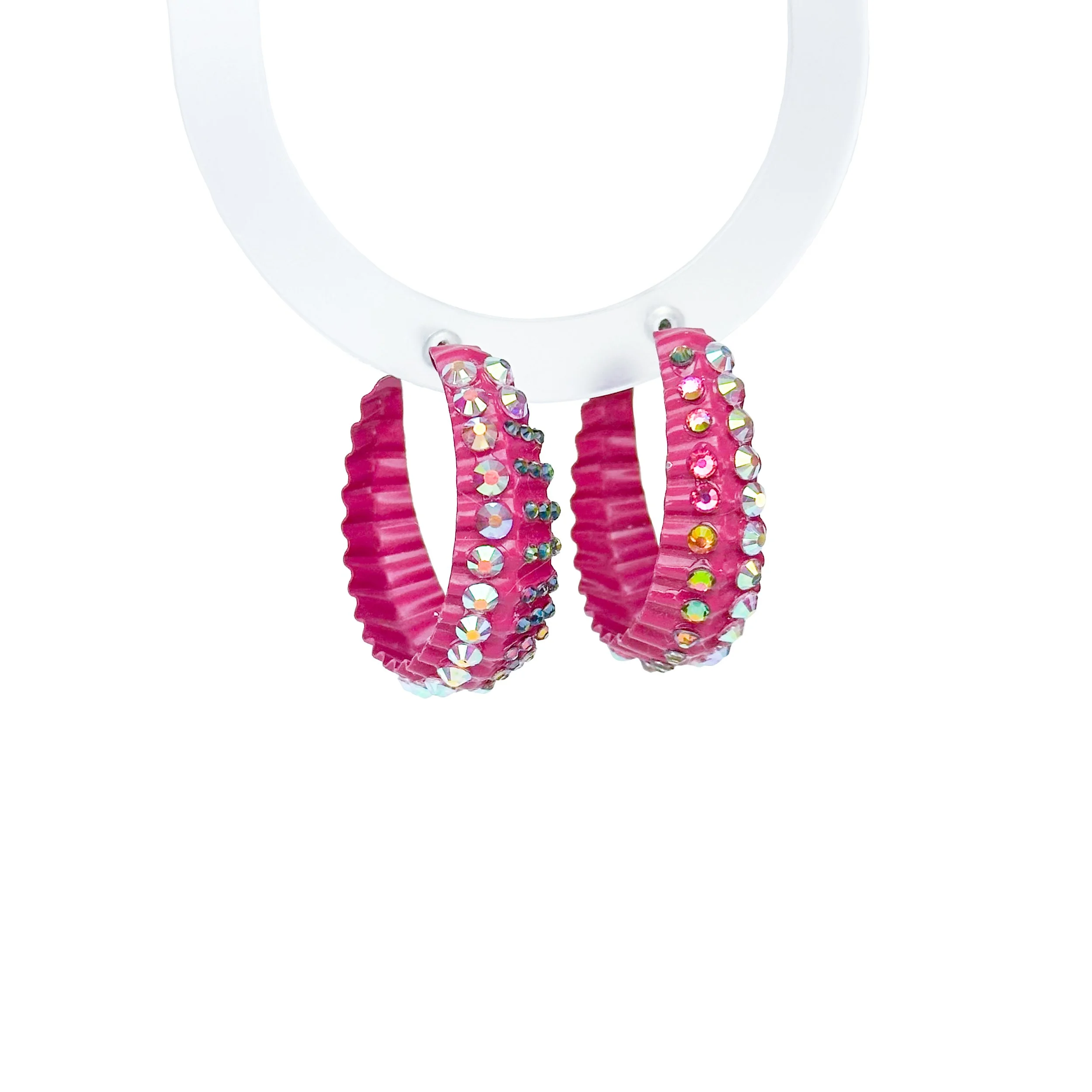 Earring 25: Wavy fuschia sparkle hoop