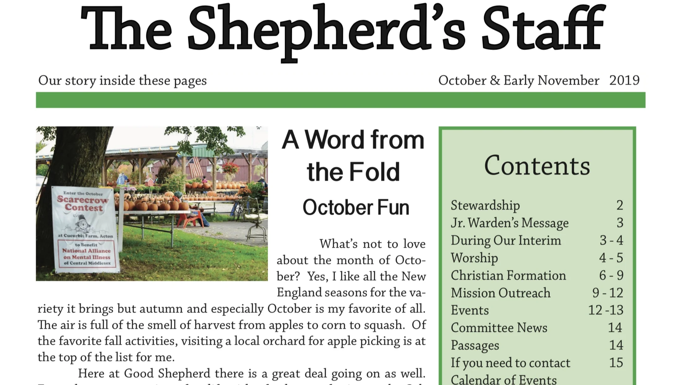 The newest issue of the Shepherd's Staff