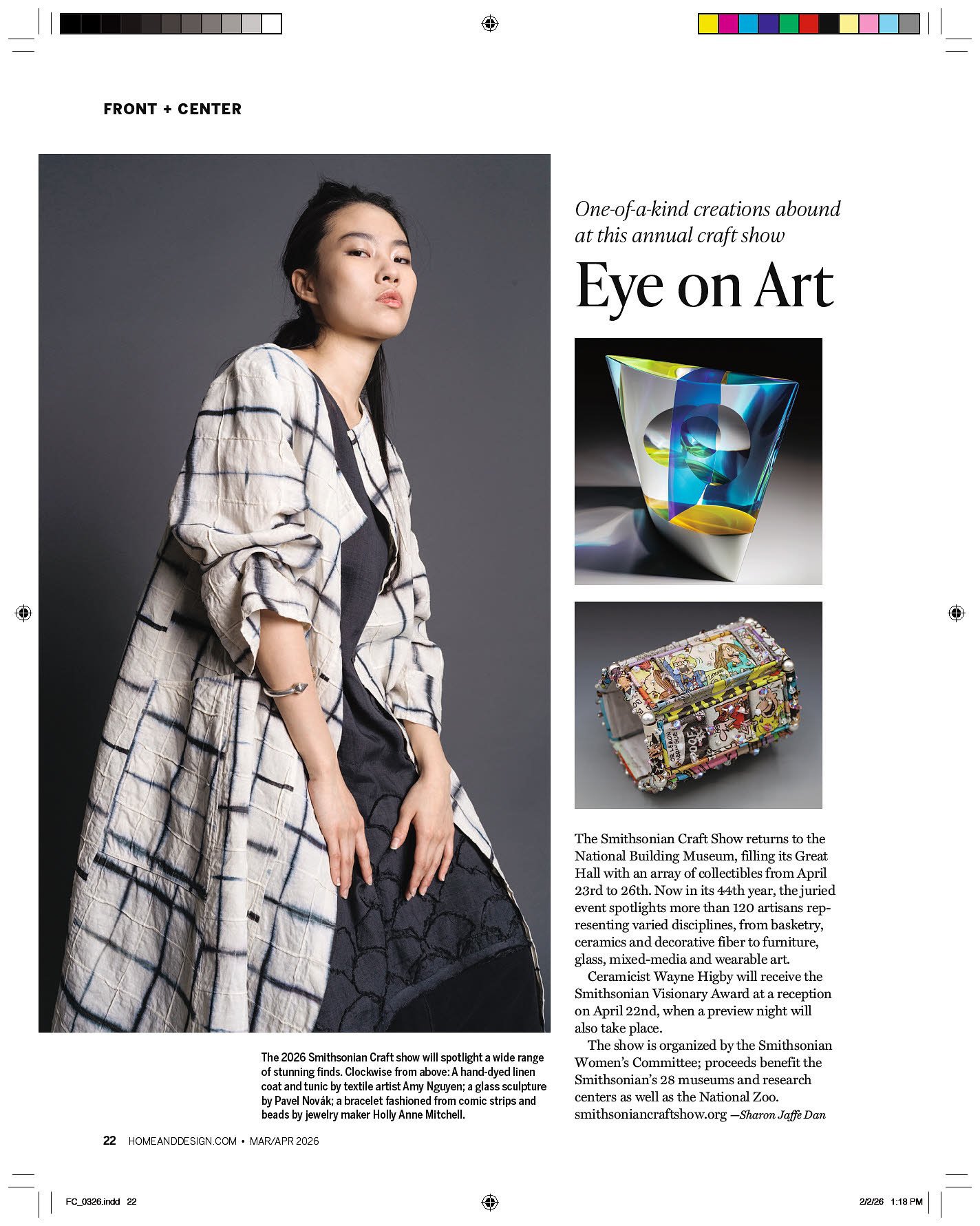 Washington Home & Design full page editorial - March 2026issue featuring Artwork by Pavel Novak and other artists..