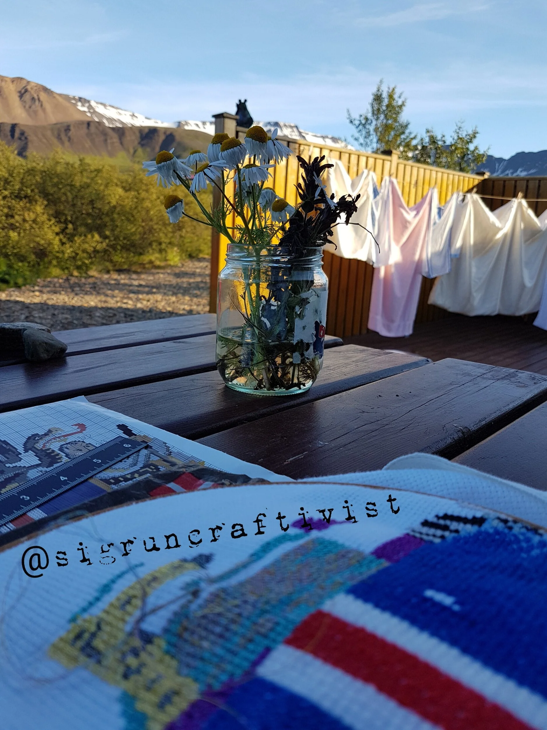 Bróderí, villiblóm og brakandi þvottur 