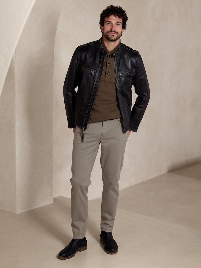 Pant with shoe and leather jacket