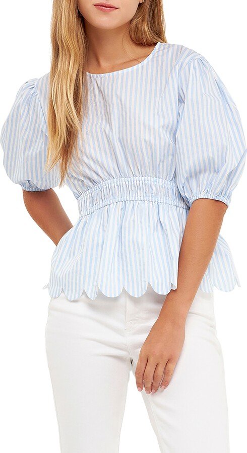  Puff sleeve stripe blouse 