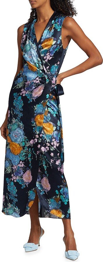 Abstract print floral wrap dress