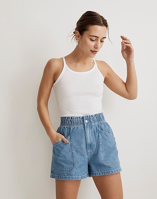 Denim pull-on shorts