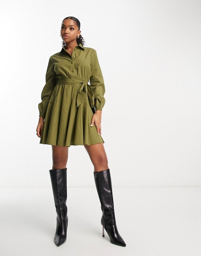 Olive long sleeve shirt dress