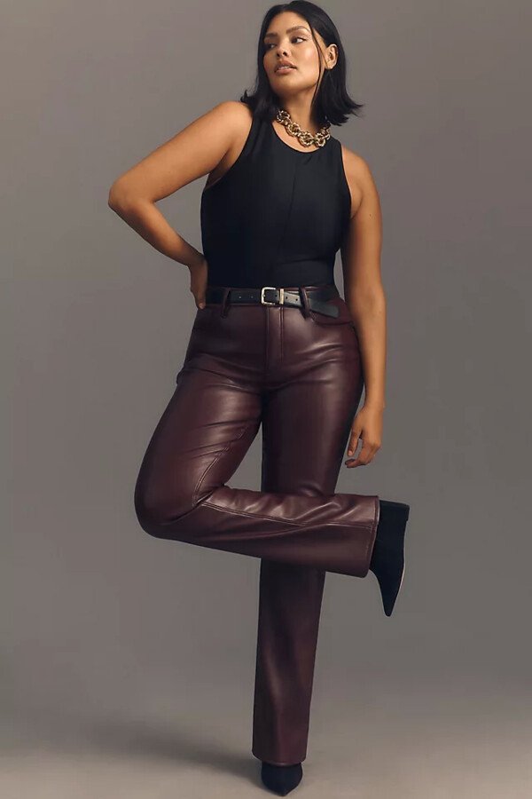  Brown faux leather pants for women 