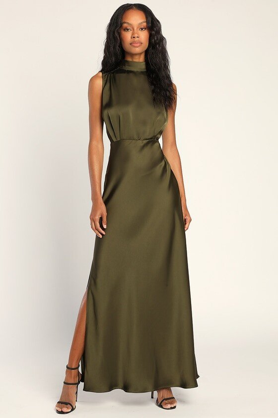  olive satin gown 