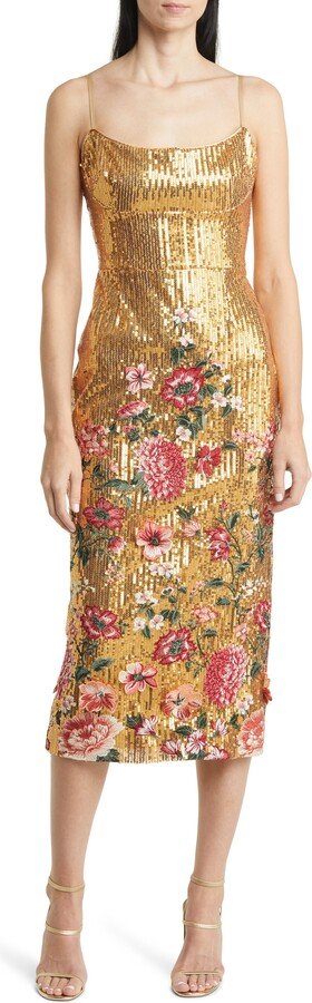  Gold sequin flower dress 