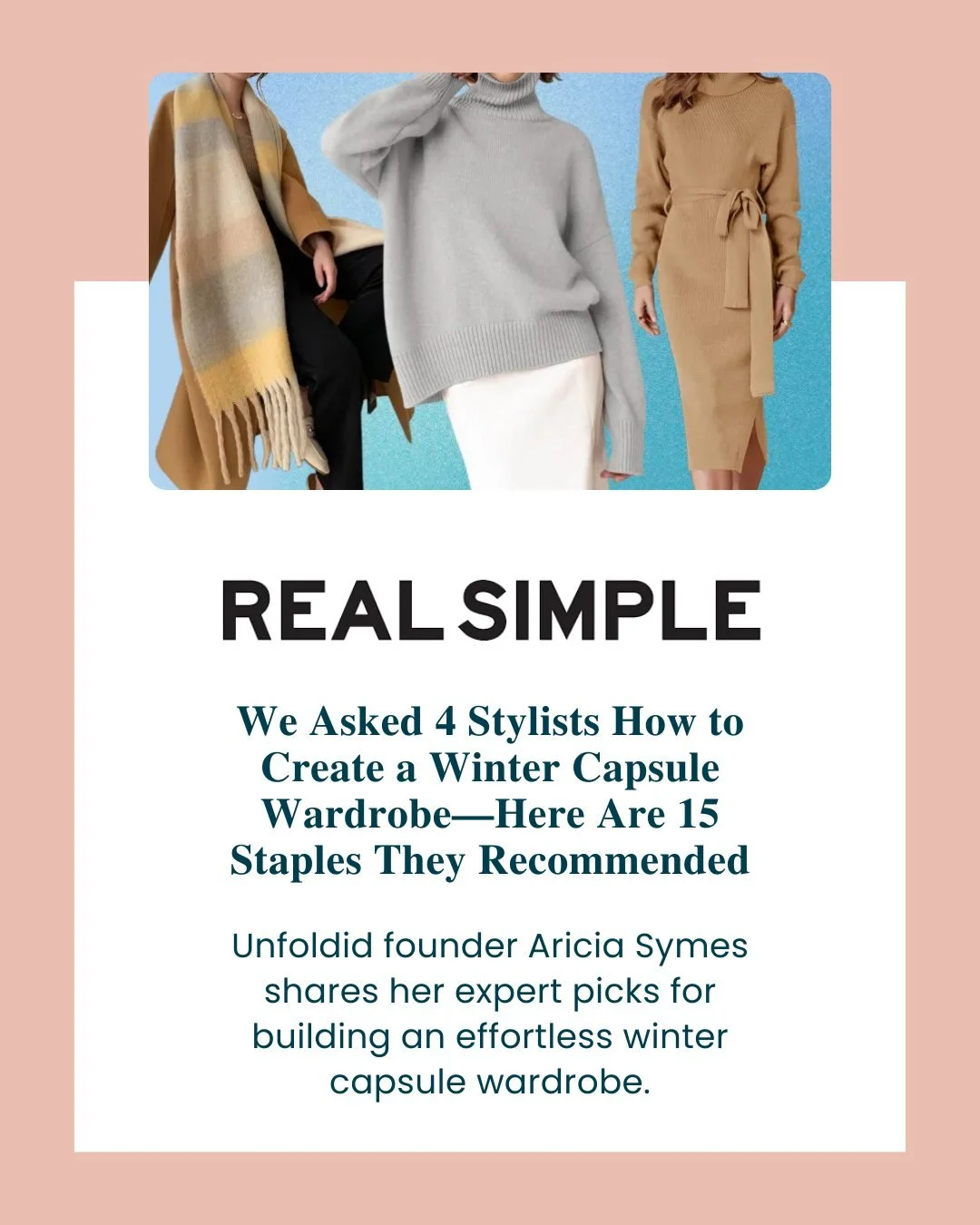 Winter capsule wardrobes, made simple ❄️

@ariciasymes shares her expert picks with @real_simple for their winter capsule wardrobe guide &mdash; spotlighting the pieces that make getting dressed easier, warmer, and more intentional.

Get the guide &m