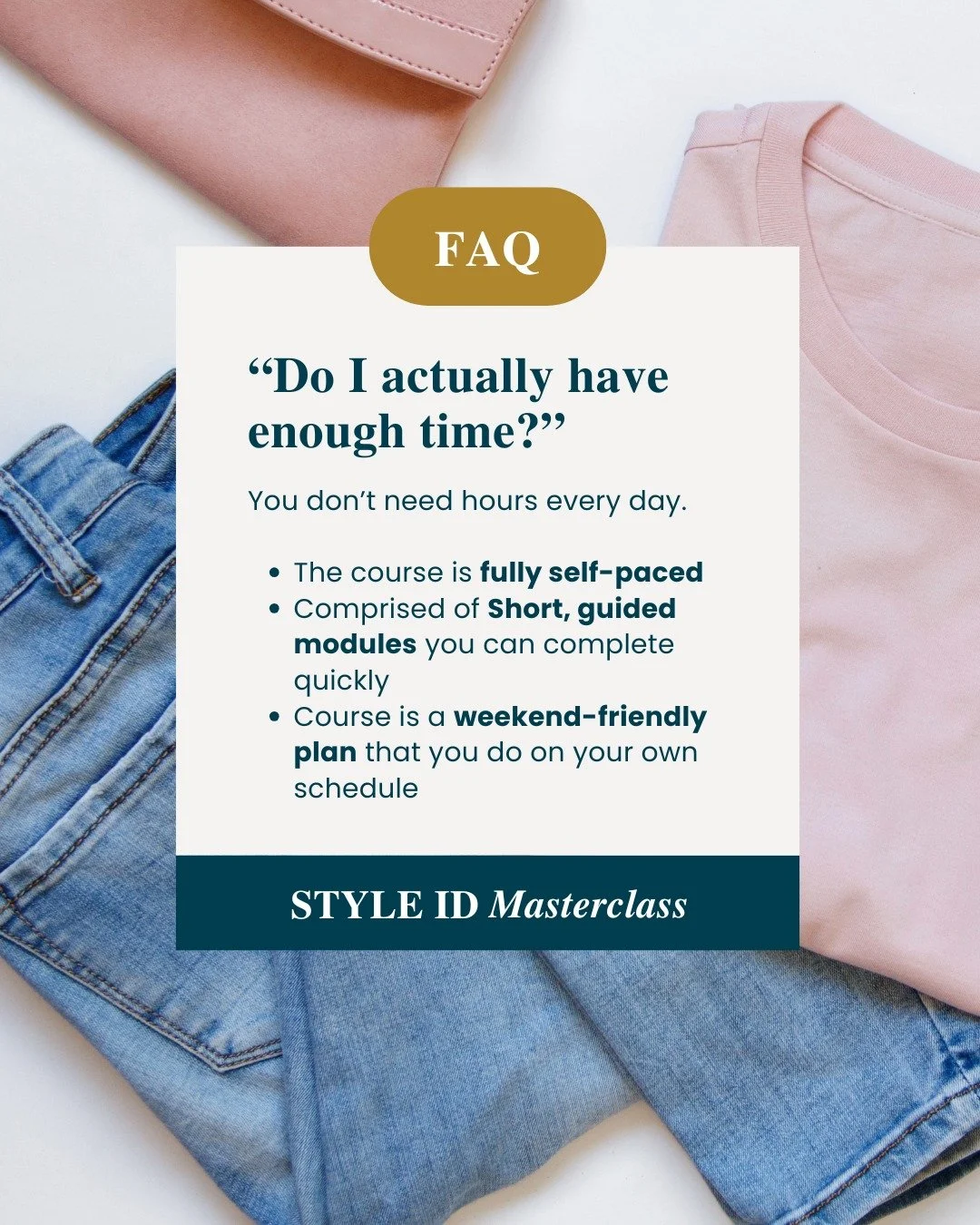 Still stuck on whether the Style ID Masterclass is right for you? 🤔

My course is self-paced, giving you the freedom to learn on your schedule. With quick, guided, lifelong solutions, we break down complex skills into digestible guides, prompts, and