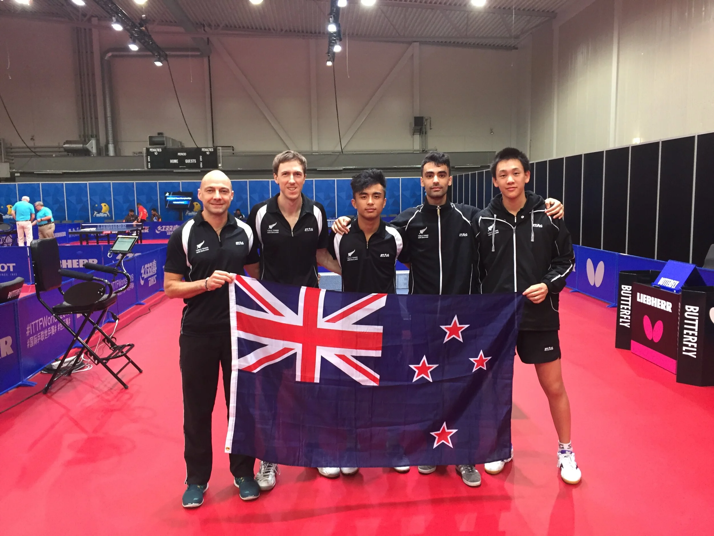 A photo of the New Zealand Men's Table Tennis team at the 2018 World Team Table Tennis Championships in Halmstad, Sweden (Copy)