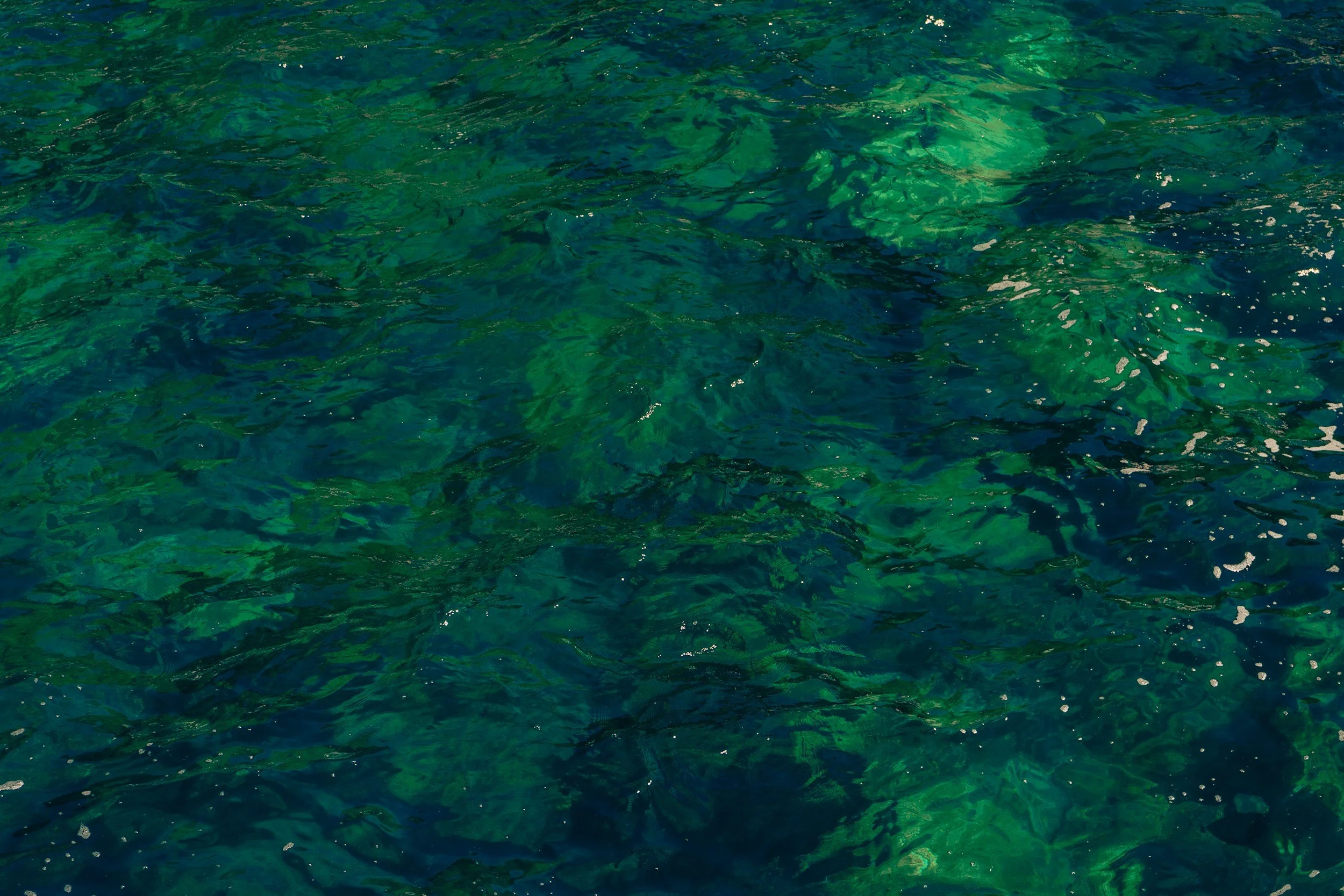 Close-up of clear, greenish-blue ocean water with gentle ripples and reflections.