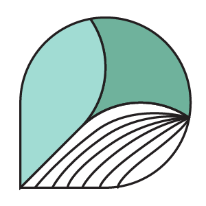 Close-up of a stylized leaf illustration with black, green, and light blue sections.