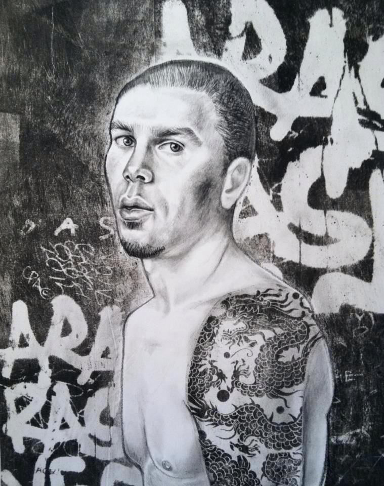 Jean Luc Charcoal and lithography 11”x14”