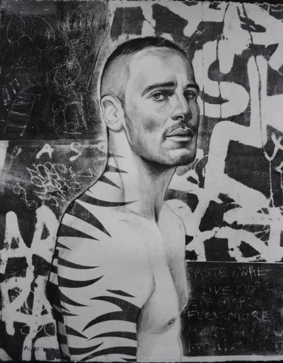 Tiger Man #1 Charcoal and lithography 17”x22” Collection: Leslie-Lohman Museum of Gay and Lesbian Art