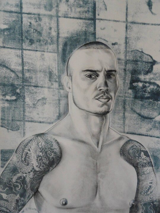 Dragon (The Art of Man cover) Charcoal, colored pencil and lithography 17”x24” Sold