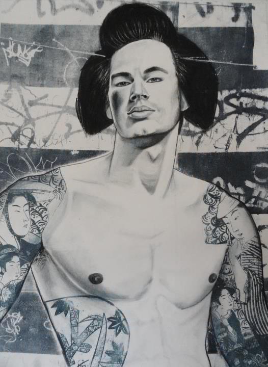 Gaysha #1 Charcoal, colored pencil and lithography 15”x20”