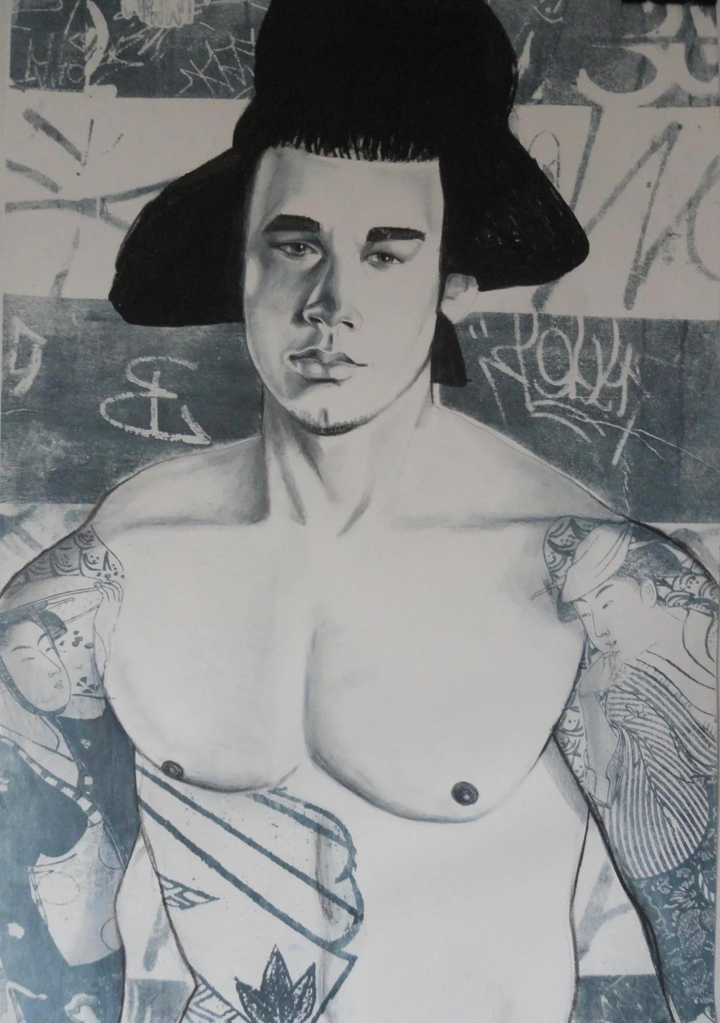 Gaysha VII 16”x24” Charcoal, colored pencil and lithography Sold