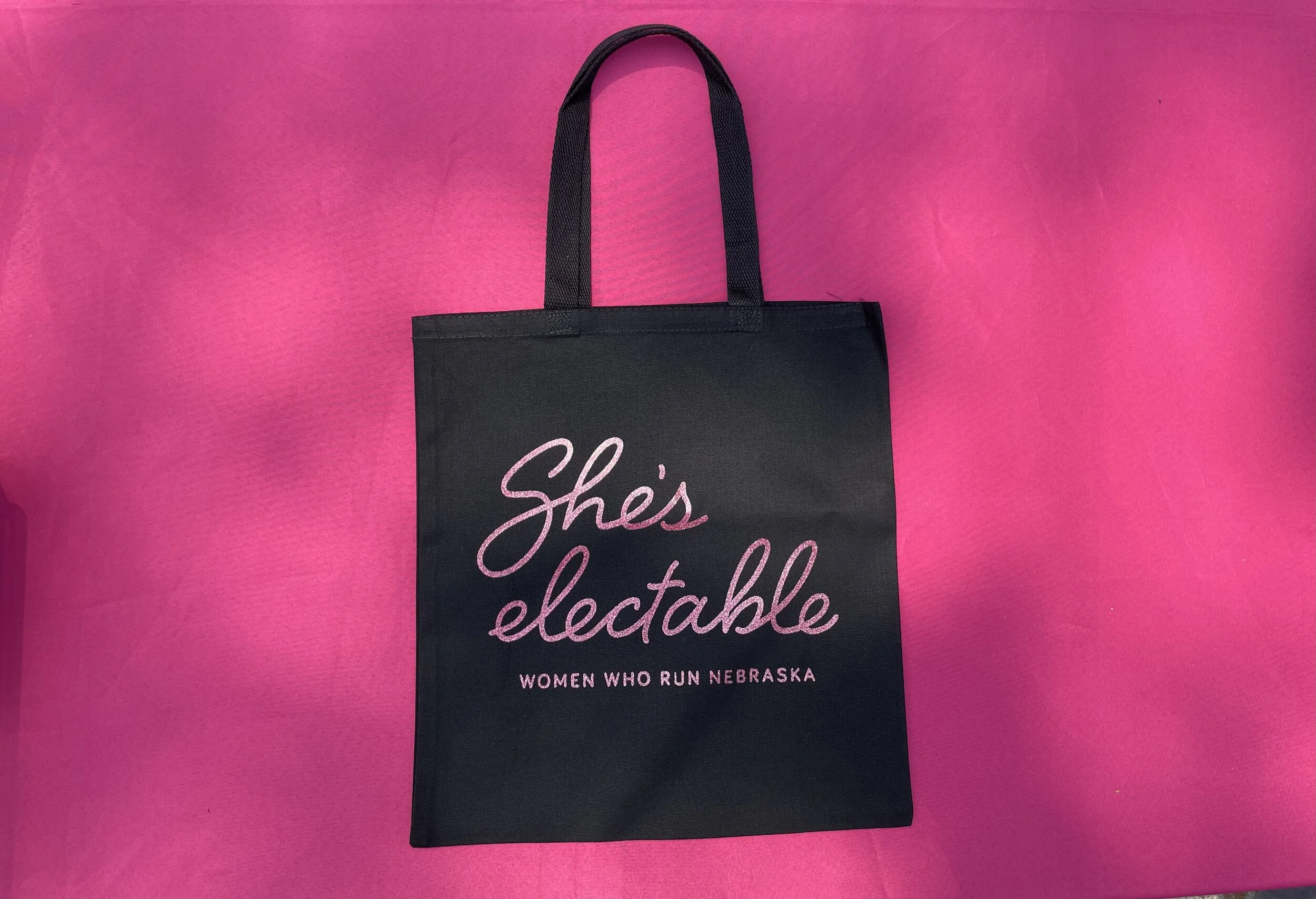 She's Electable Tote -  Black & Pink Glitter