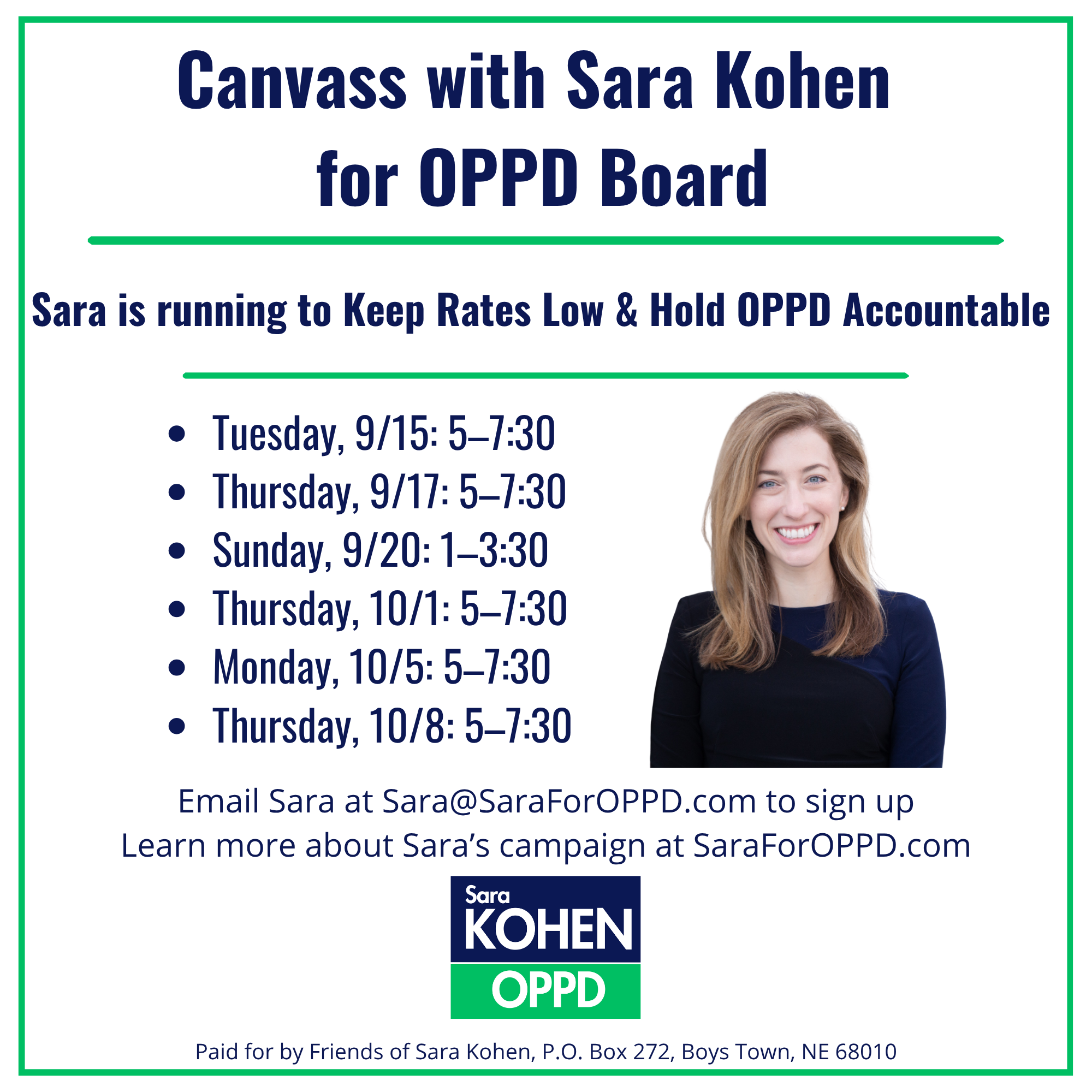 Canvass with Sara Kohen for OPPD Board