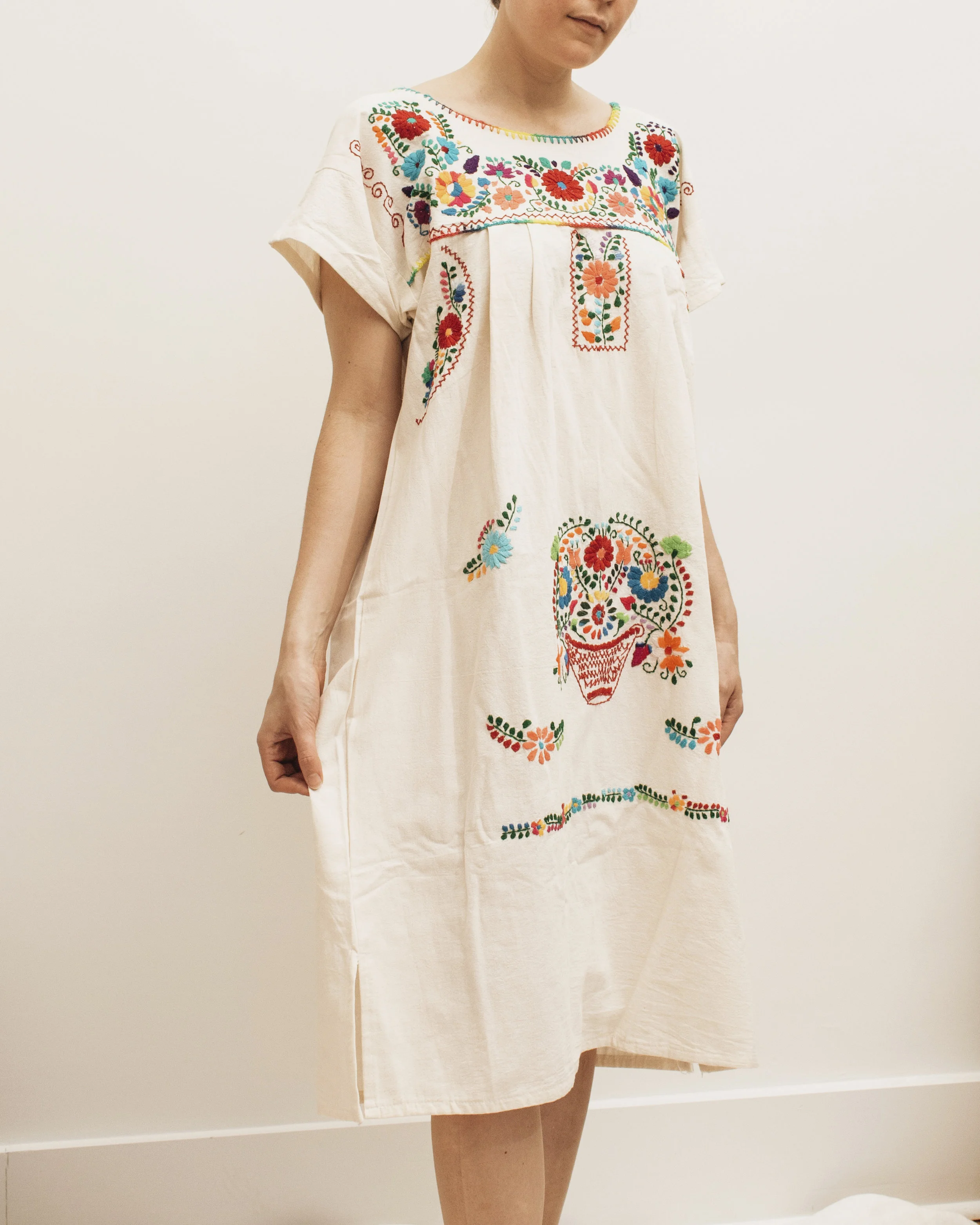Hand-Embroidered Linen Kaftan Dress