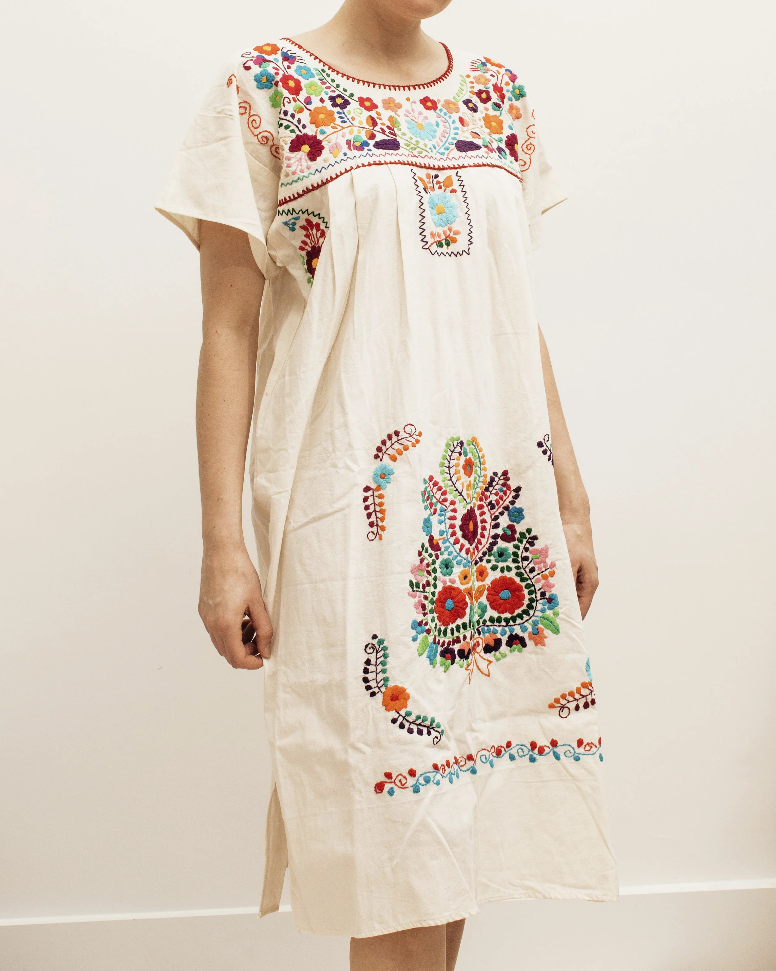 Hand-Embroided Linen Kaftan Dress