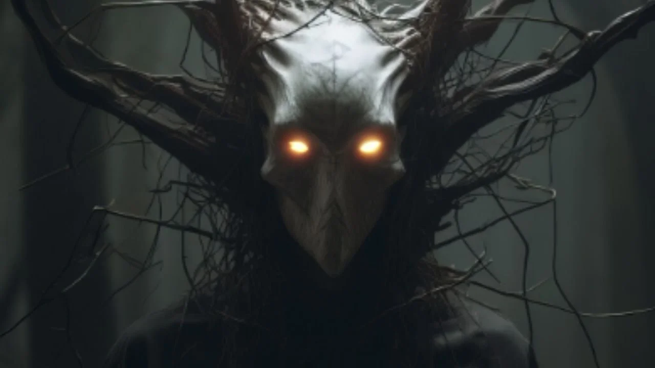 A sketch of mothman in the dark, the cryptid first sighted in Point Pleasant in 1966.