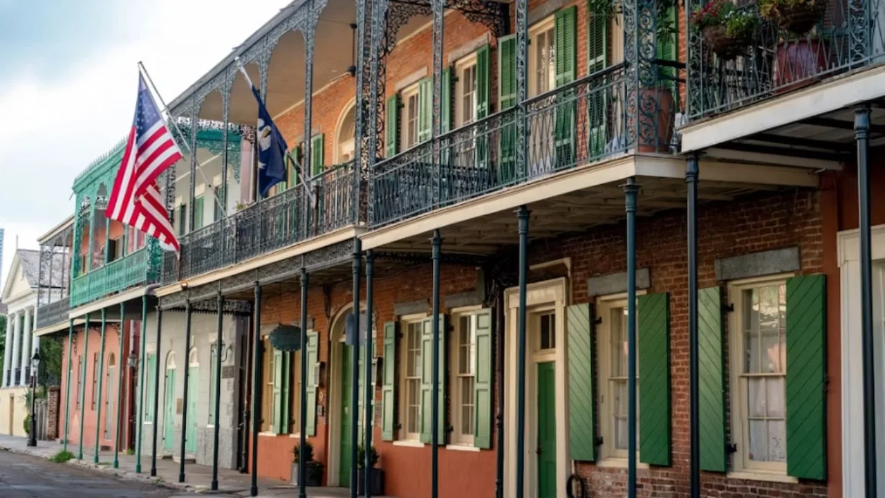 An empty street in the French Quarter.