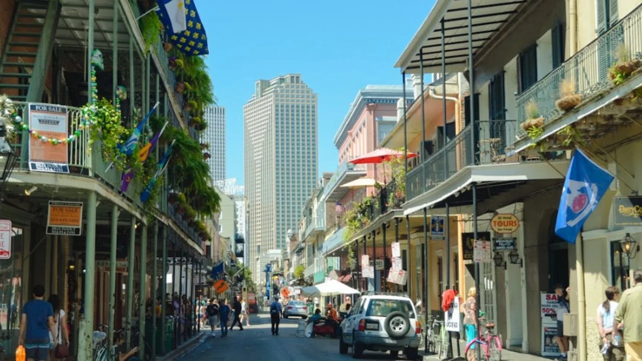 A lively street in New Orleans.