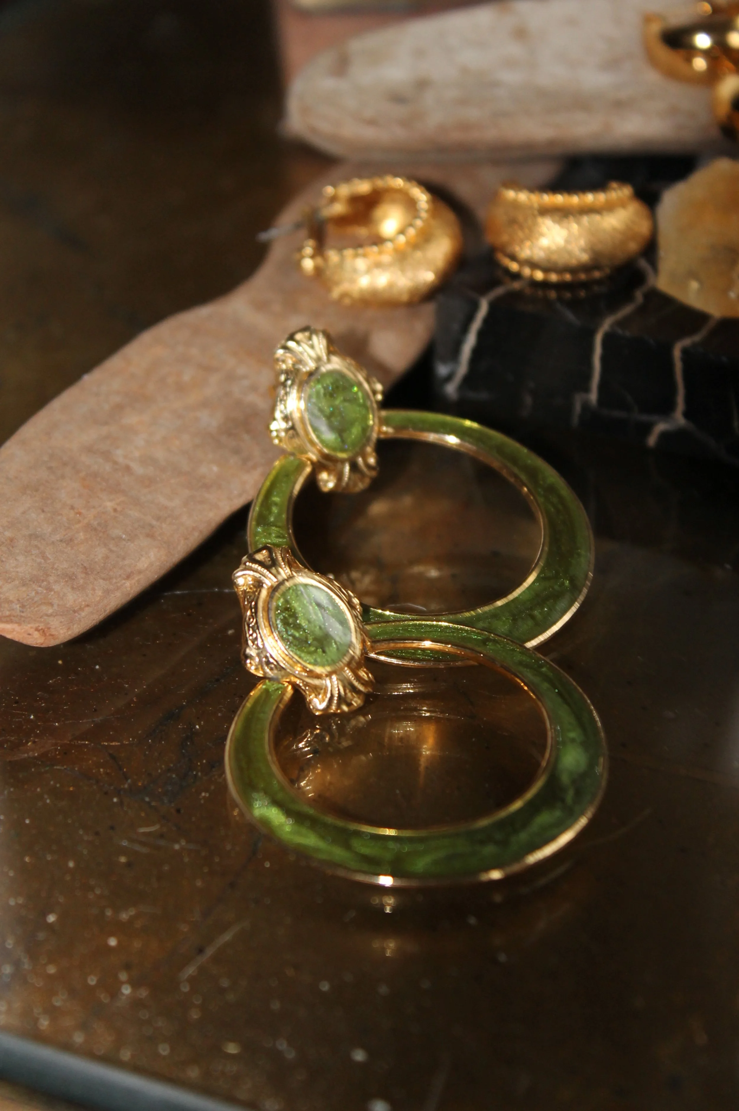 Art Nouveau style gold & emerald earrings