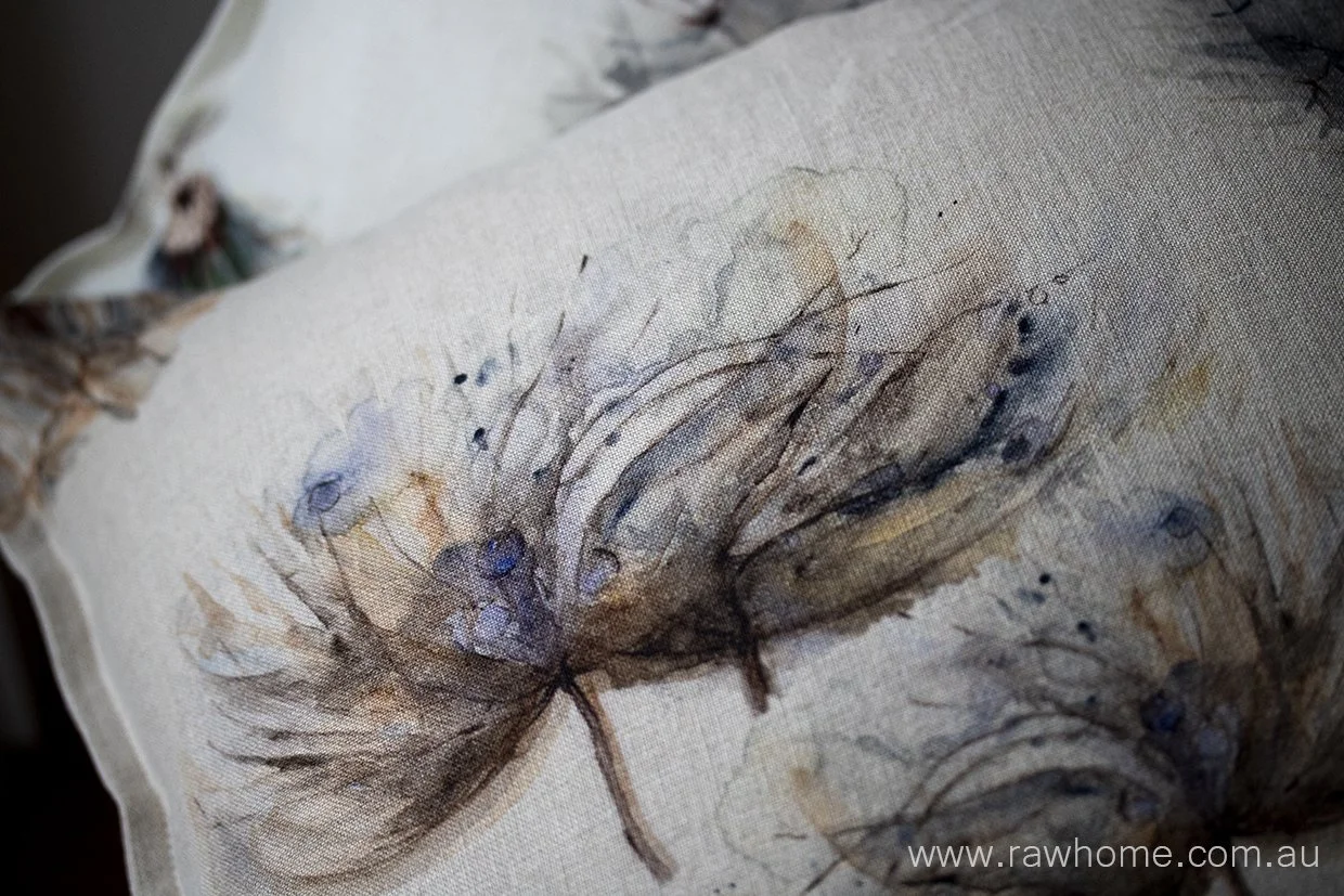 Raw Home Dandelion Cushion 50cm x 50cm Botanical/Natural Linen