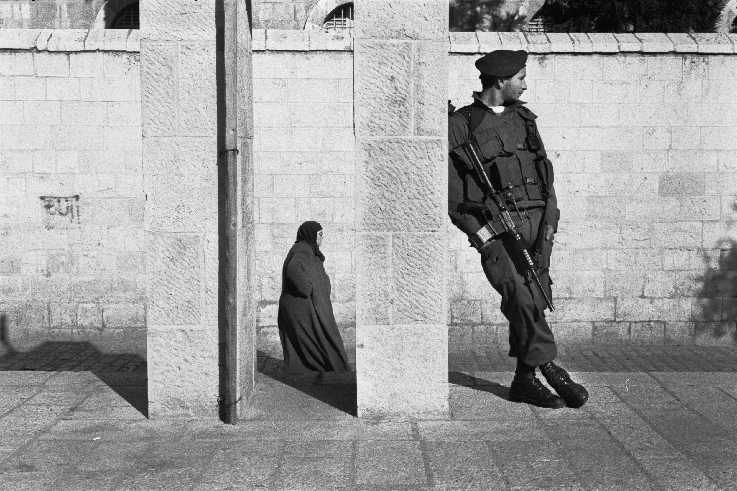  Jerusalem, Holy Lands  IDF guard and lady on Via Crucis. 