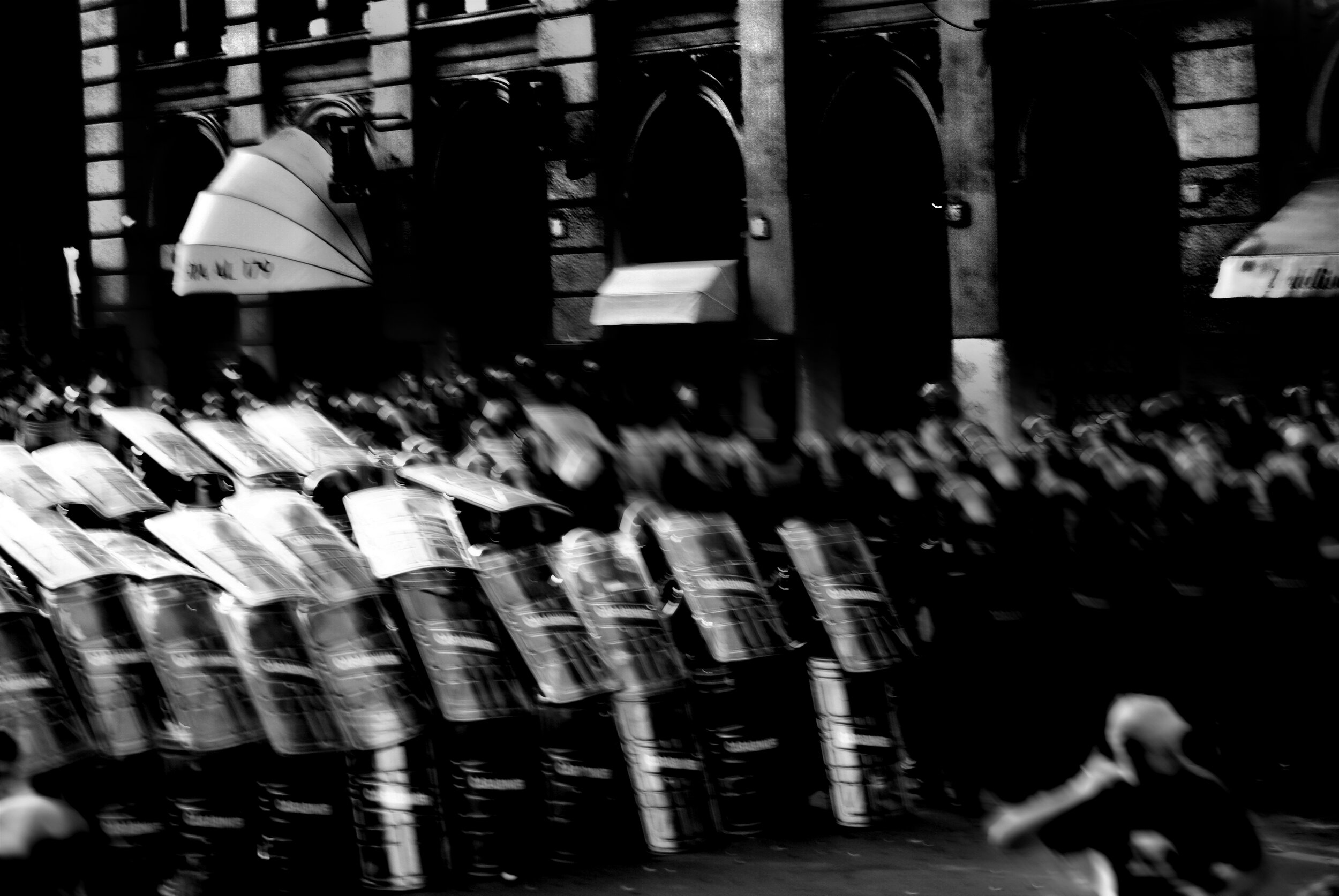  Rome, Italy  Police break formation towards protestors.   heavy post-production  