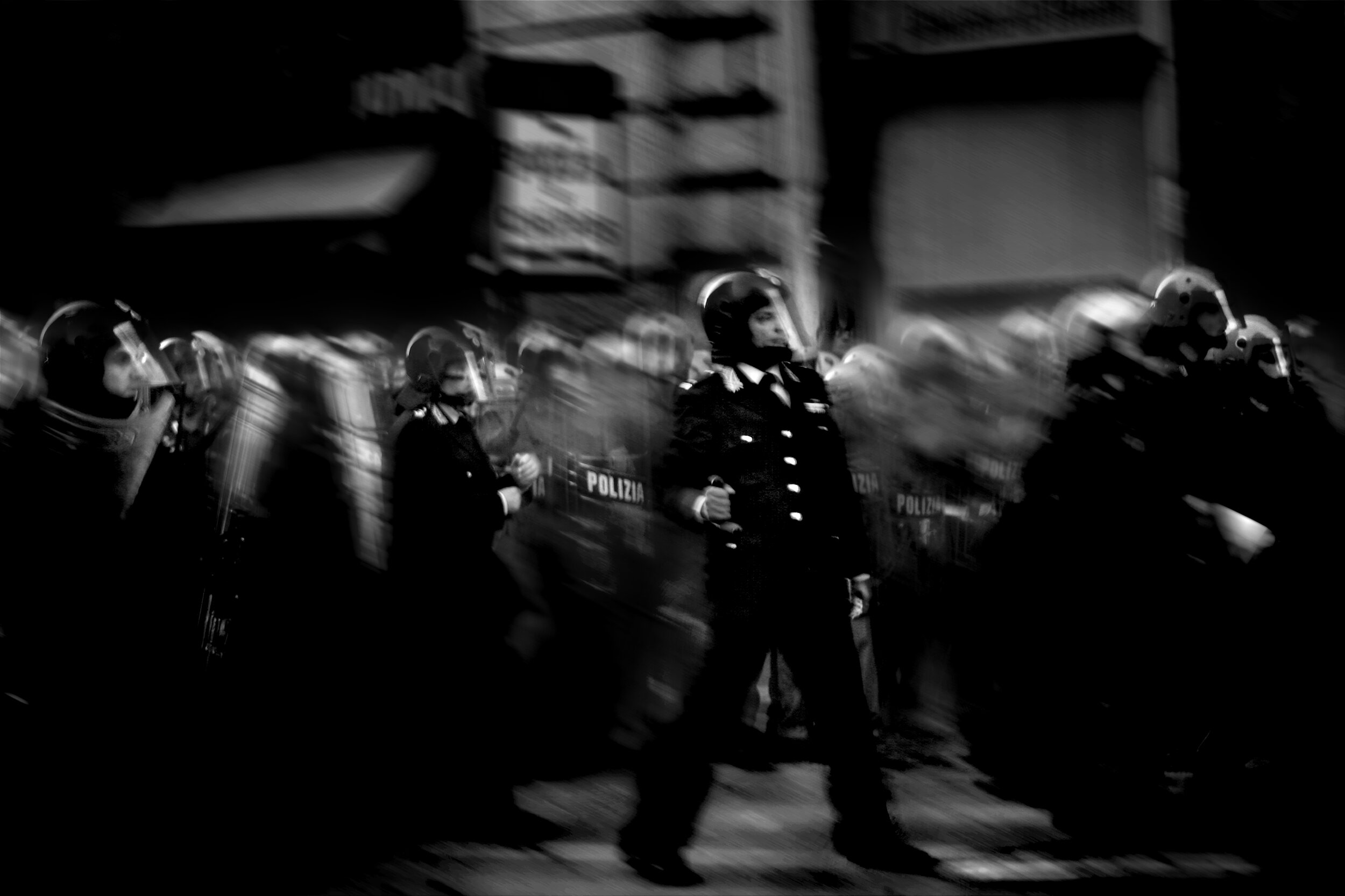  Rome, Italy  Police rush towards protestors.   heavy post-production  