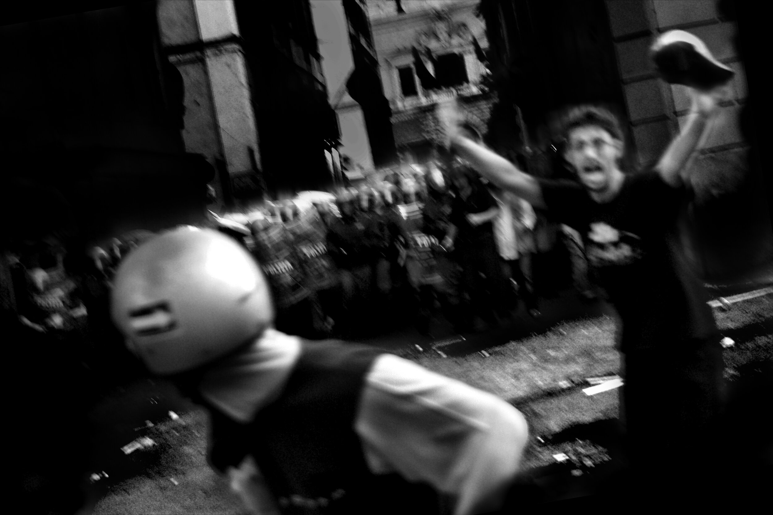  Rome, Italy  Police charge towards protestors.   heavy post-production  
