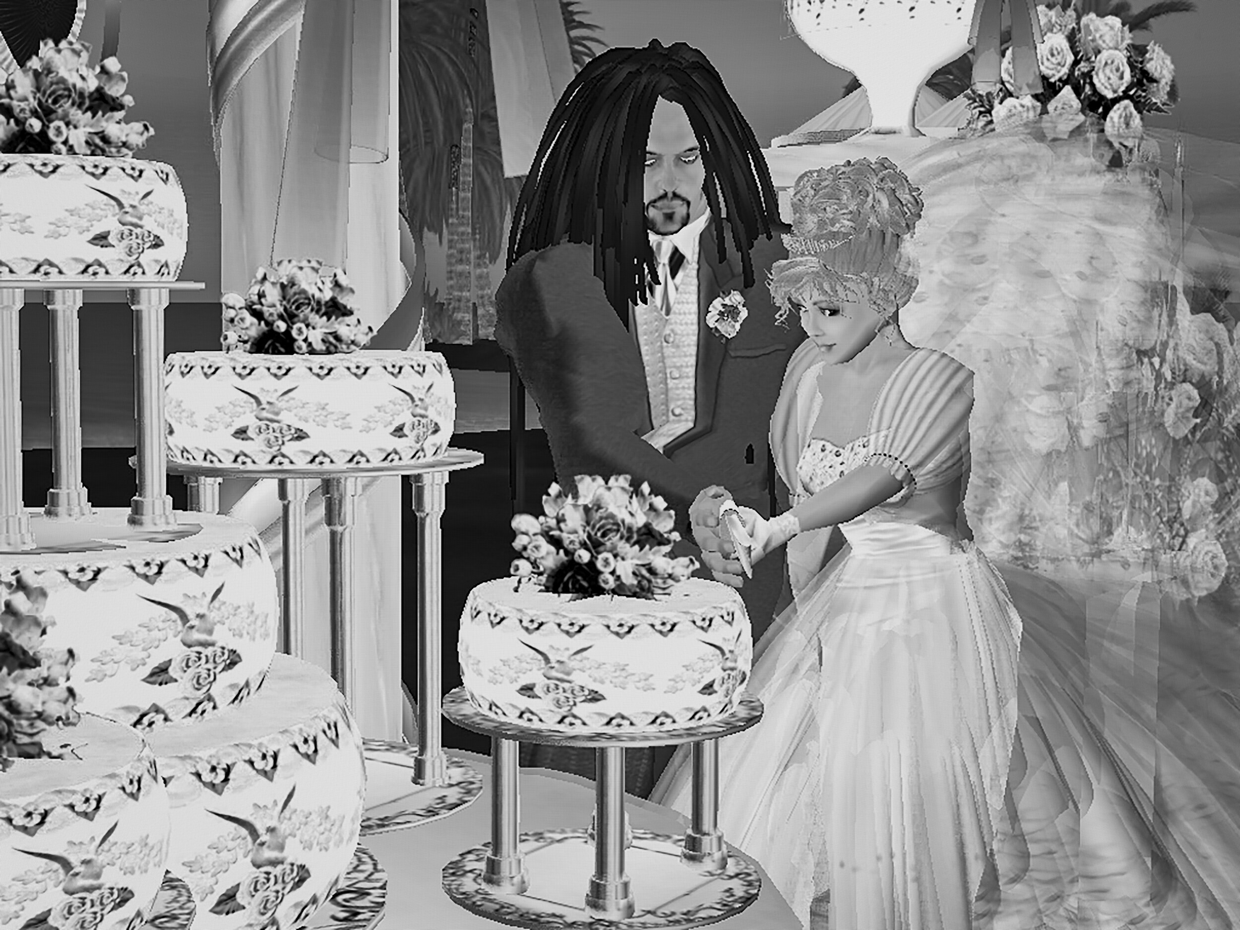  Newly weds cut their wedding cake.    part of Second Lives book   