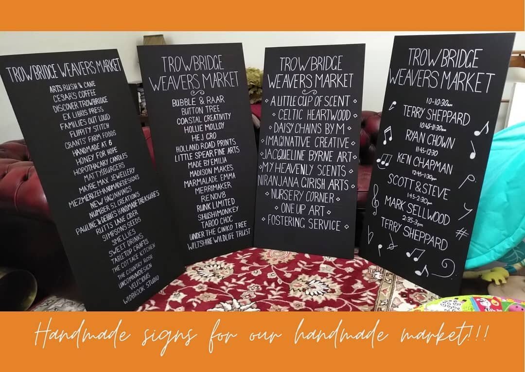 Handmade signs for our handmade market. Look out for our new advertising today - it's made by our volunteers (who aren't necessarily artisans!) #markettoday 10am-3pm @emmanuels_yard @trowbridgetownhall @discovertrowbridge @insidewiltshire @thewiltshi