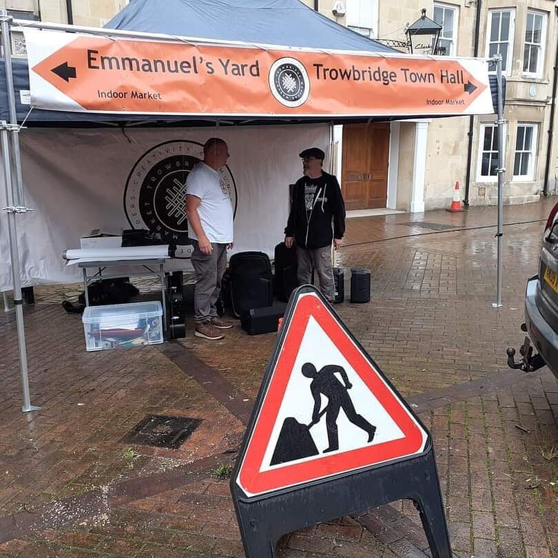 Men at work setting up the music stage. Come and hear the live local music in the centre of town from 10am until 3pm. #music #localmusicians