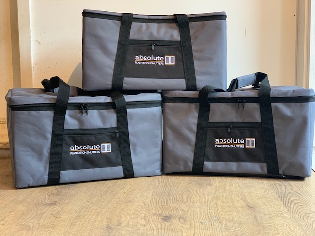 Grey padded bags with logo