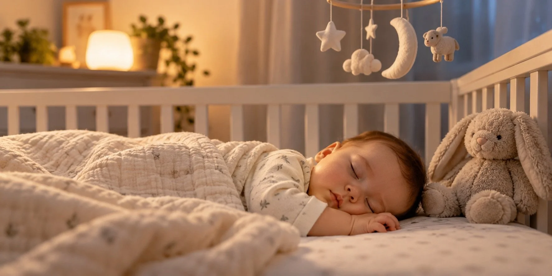 Baby sleeping peacefully in a crib, illustrating infant sleep development and changing sleep patterns during early childhood