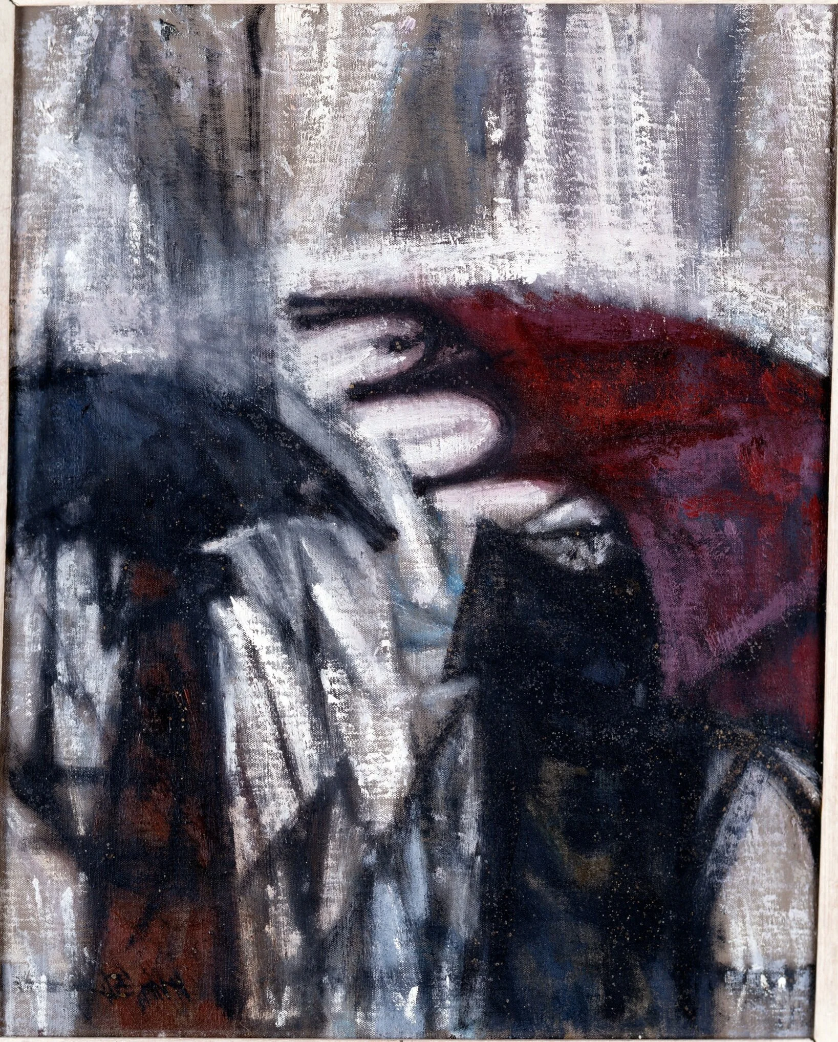  Figures Moving in Rain - 1954 / 64 x 56 cm / oil on board 