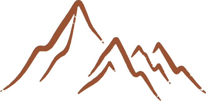 Line drawing of a mountain range with peaks and ridges.
