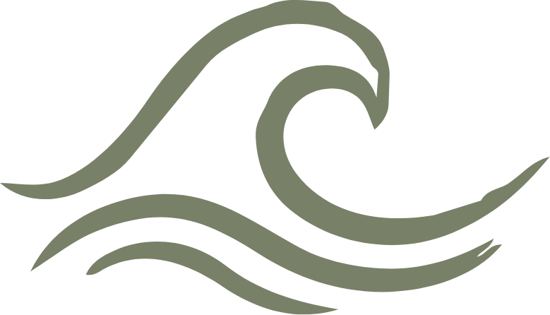 Stylized green wave graphic with flowing lines.
