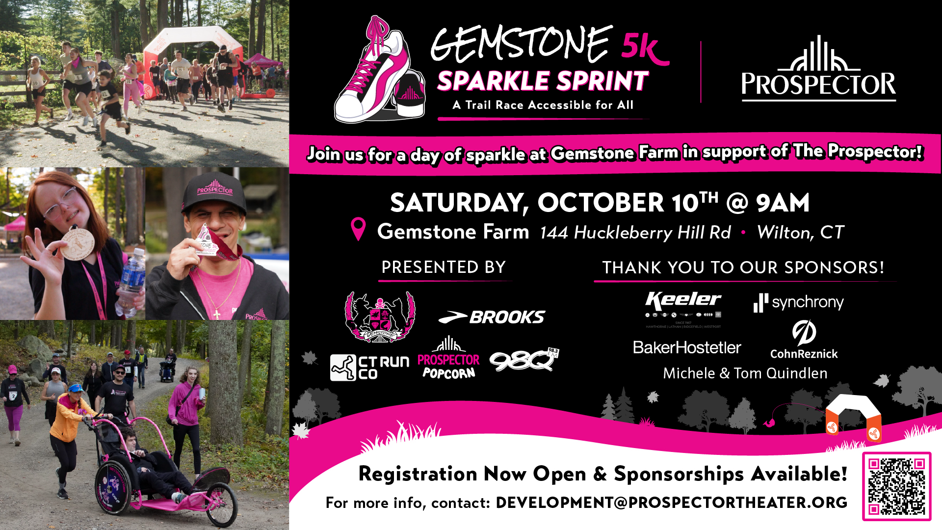 A flyer for the 2026 Gemstone Sparkle Sprint 5K listing the event details, location, and partners
