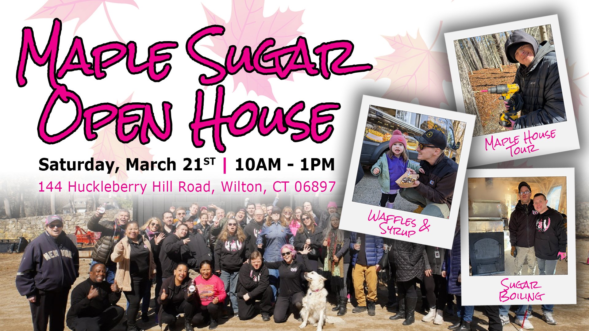 A graphic image listing the details of Gemstone's upcoming Maple Sugar Open House