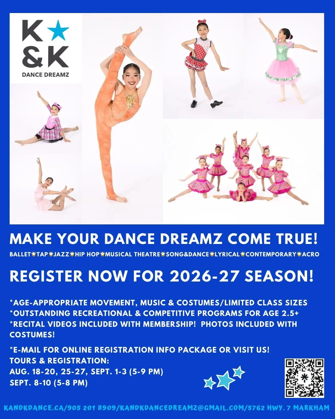 Registration on now at K&amp;K Dance Dreamz!  JOIN US FOR FREE TRIALS!

Click link in bio to submit inquiry, view class schedule, or register online anytime - let us help you select the perfect classes for your dancer!  Or visit us in-person on our u