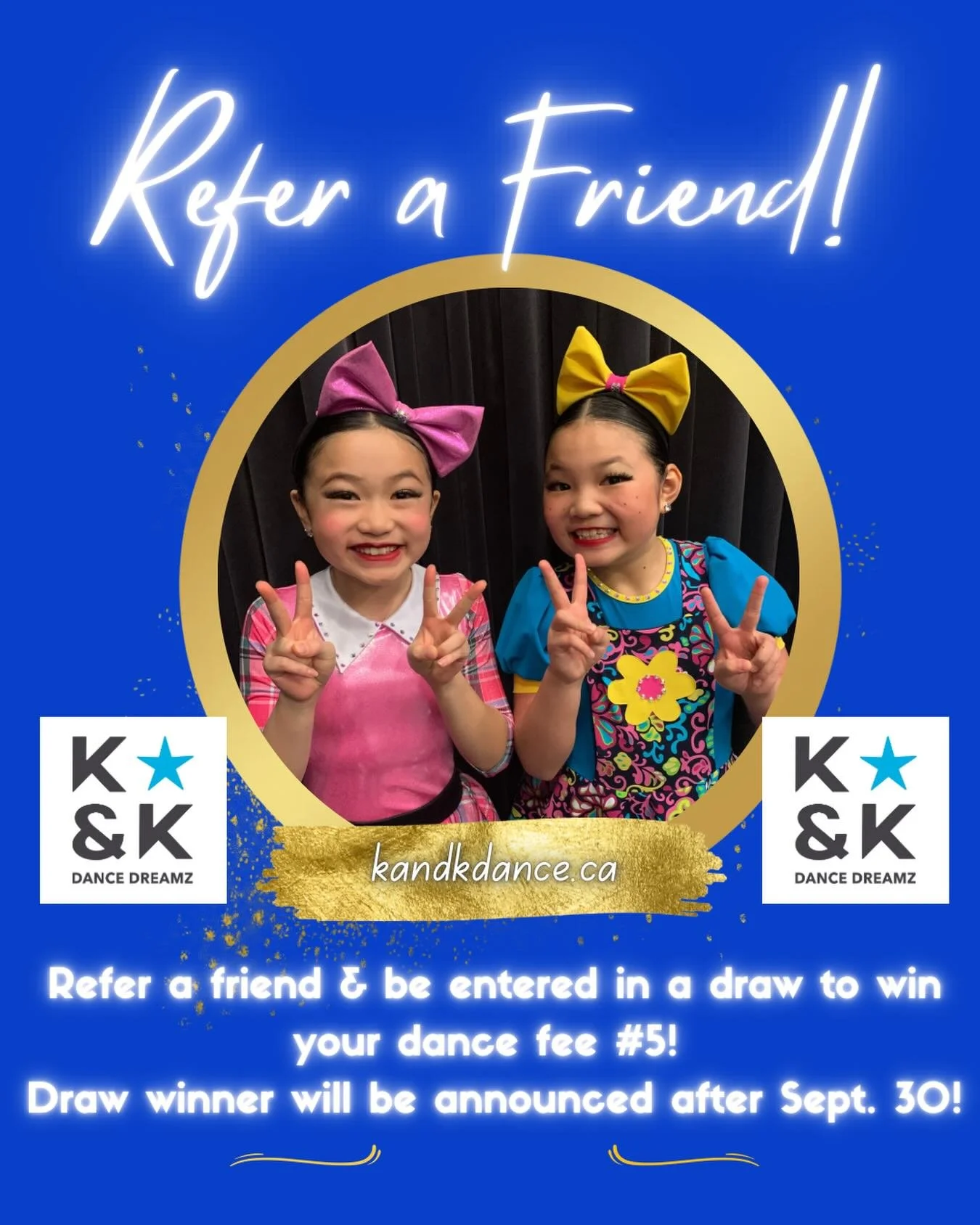 Dance friends are the best friends! Refer a friend by Sept. 30 for a chance to win your dance fee #5! 🎉🎉🎉 Thanks so much to all our dance families who have referred friends so far-Draw will be held after Sept. 30!  #kandkdancedreamz #referafriend 