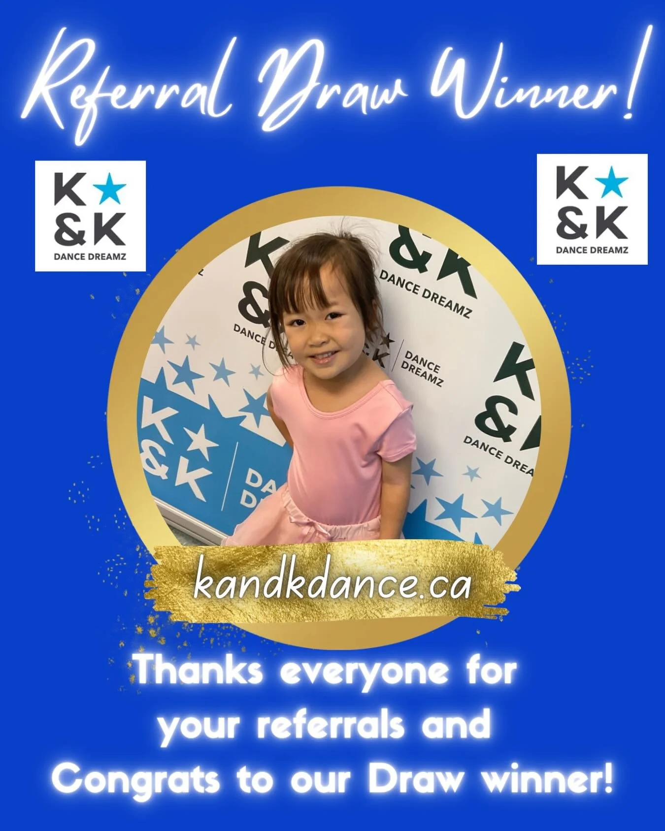 Congrats to our referral draw winner and thanks to everyone for your referrals! 🎉💙🎉 Registration is ongoing for classes with space-inquire through link in bio! 

#kandkdancedreamz #referafriend #dancefamily #thankyou