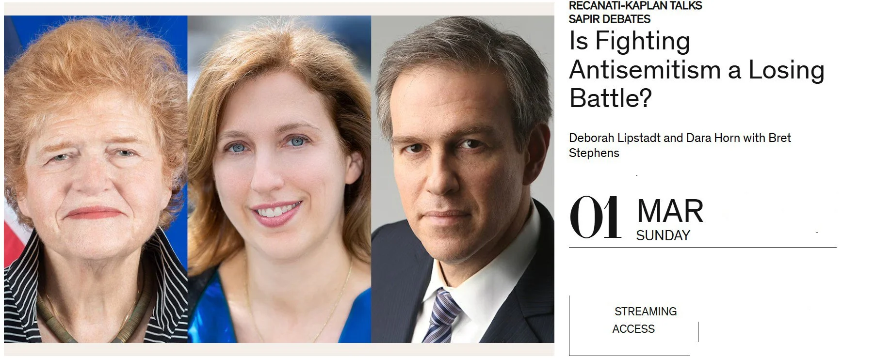 92nd Street Y Livestream: Bret Stephens / Dara Horn / Deborah Lipstadt Debate